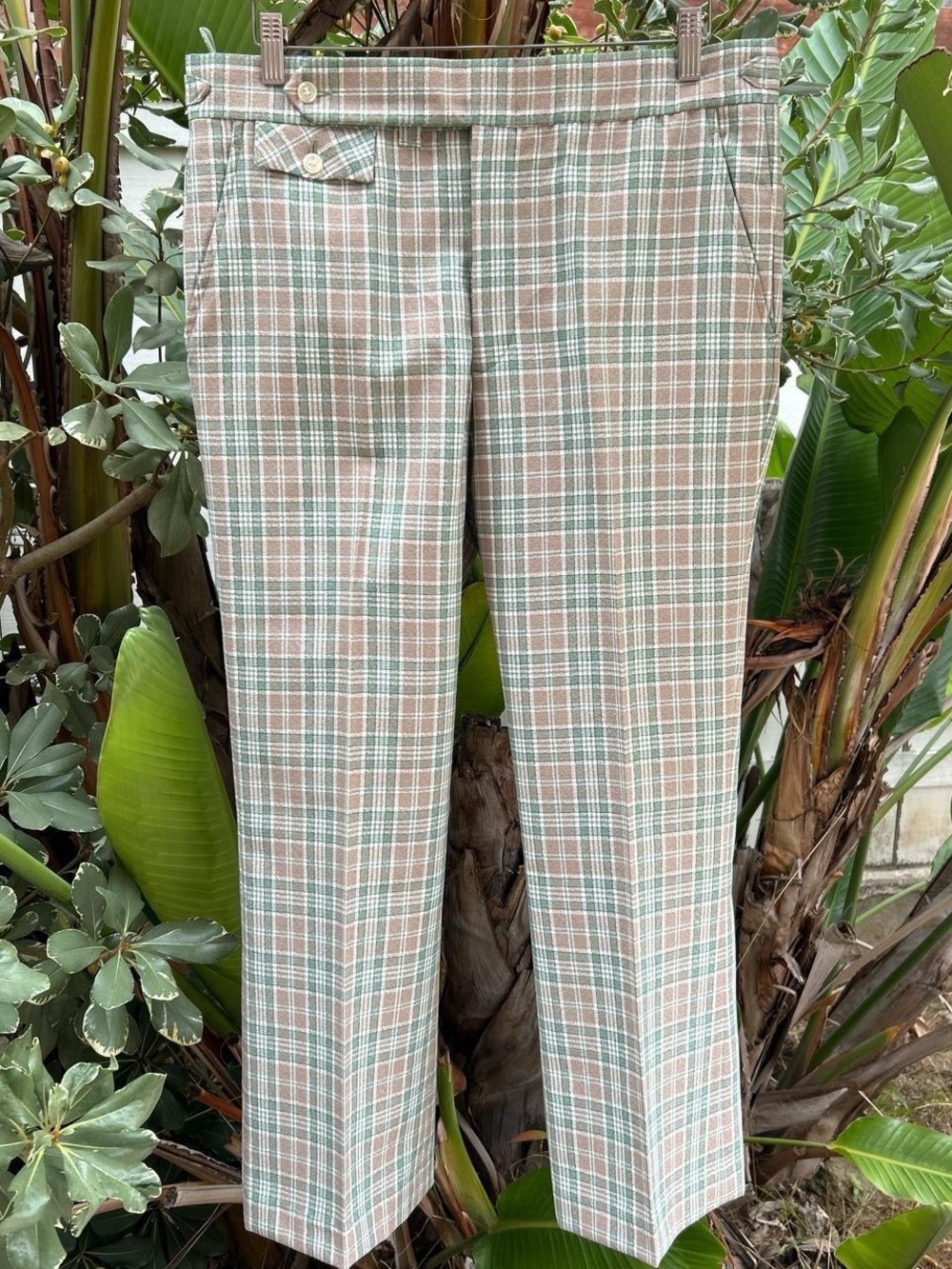 Vintage 1970s Palm Beach Plaid Pants Mens 35x27 Pleated Side Adjusters